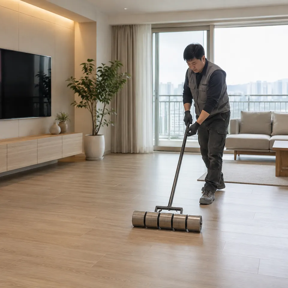 우드무늬 장판 시공 도배장판 AI 예시